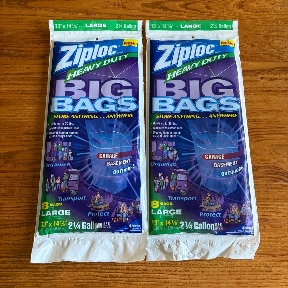 Ziploc Heavy Duty LARGE 8 Count Big Bags 13" X 14 1/8" - 2 1/4 Gallon NOS 2001